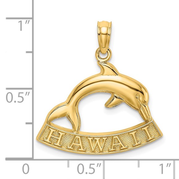 14k Yellow Gold Travel HAWAII Small Dolphin Nautical Necklace Charm Pendant - Picture 3 of 4